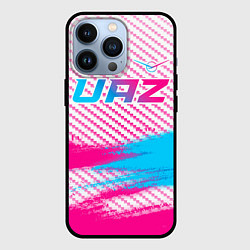 Чехол для iPhone 13 Pro UAZ neon gradient style посередине, цвет: 3D-черный