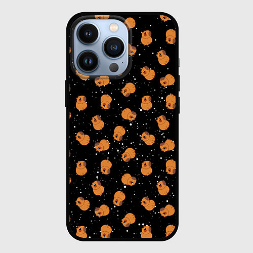 Чехол iPhone 13 Pro Мини капибары в космосе / 3D-Черный – фото 1