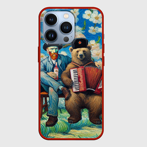 Чехол iPhone 13 Pro Русский медведь Винсента Ван Гога / 3D-Красный – фото 1