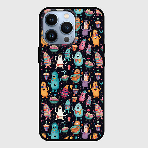 Чехол iPhone 13 Pro Весёлые монстры на вечеринке / 3D-Черный – фото 1