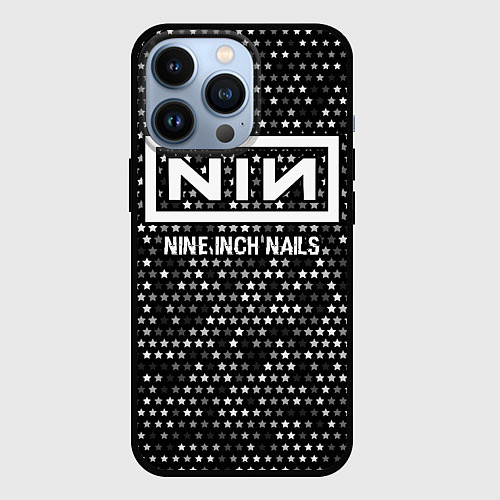 Чехол iPhone 13 Pro Nine Inch Nails glitch на темном фоне / 3D-Черный – фото 1