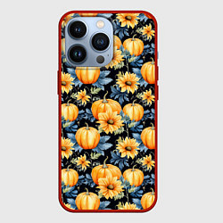 Чехол для iPhone 13 Pro Паттерн тыквы и цветы, цвет: 3D-красный