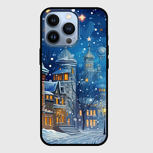 Чехол iPhone 13 Pro Новогоднее настроение город / 3D-Черный – фото 1