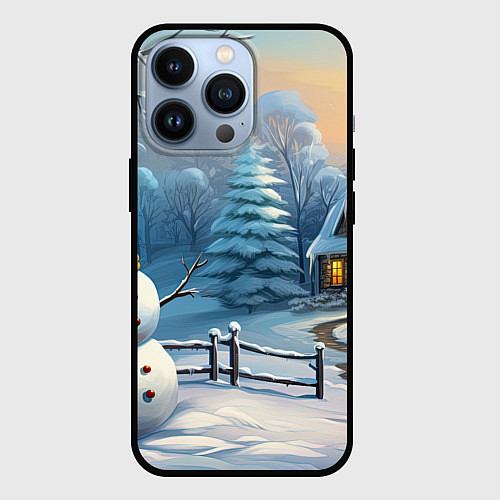 Чехол iPhone 13 Pro Новый год и снеговик / 3D-Черный – фото 1