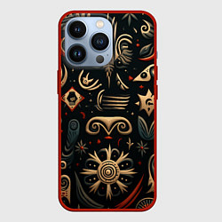 Чехол для iPhone 13 Pro Абстрактный узор в славянском стиле на тёмном фоне, цвет: 3D-красный
