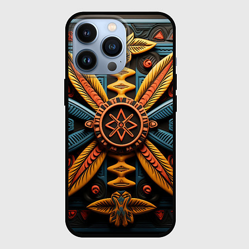 Чехол iPhone 13 Pro Орнамент в стиле африканских племён / 3D-Черный – фото 1
