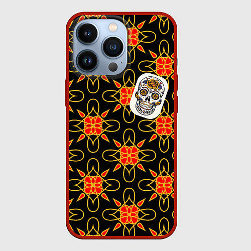 Чехол iPhone 13 Pro Радужный цветочный череп / 3D-Красный – фото 1