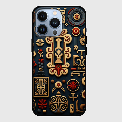 Чехол iPhone 13 Pro Абстрактный паттерн в славянском стиле / 3D-Черный – фото 1