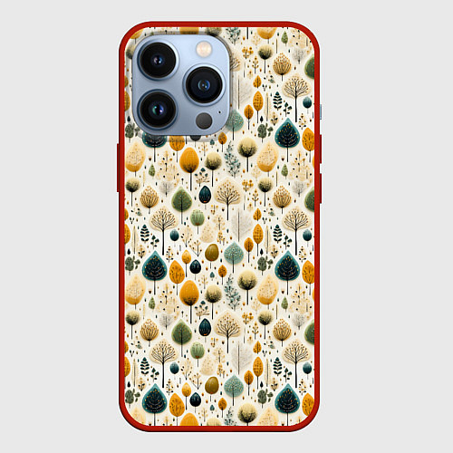 Чехол iPhone 13 Pro Паттерн разные деревья и кустарники / 3D-Красный – фото 1
