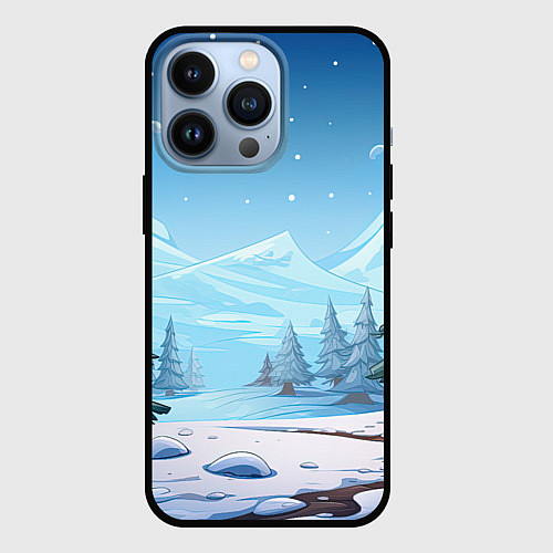 Чехол iPhone 13 Pro Новогодний пейзаж с елками / 3D-Черный – фото 1