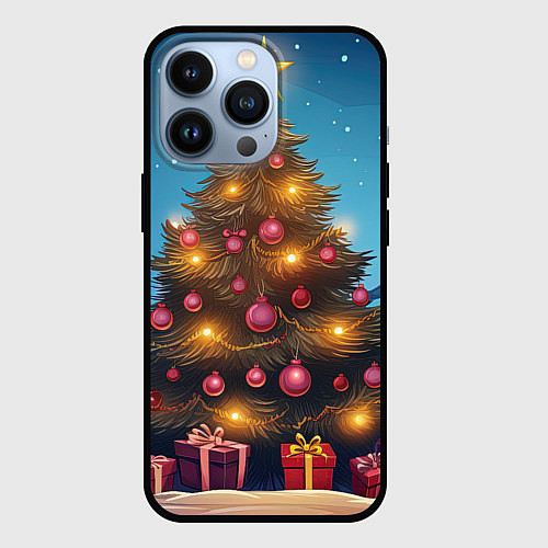 Чехол iPhone 13 Pro Новогодняя наряженная елка / 3D-Черный – фото 1