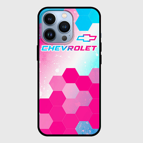 Чехол iPhone 13 Pro Chevrolet neon gradient style посередине / 3D-Черный – фото 1