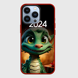 Чехол для iPhone 13 Pro Зеленый дракончик символ года 2024, цвет: 3D-красный