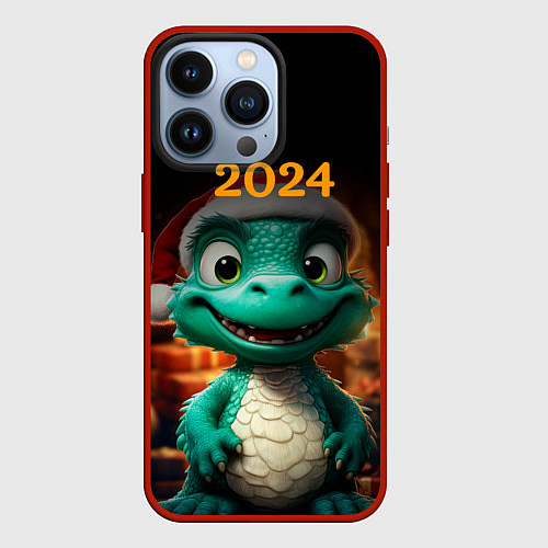 Чехол iPhone 13 Pro Зеленый дракон 2024 / 3D-Красный – фото 1