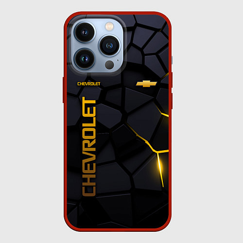 Чехол iPhone 13 Pro Chevrolet - плиты с эффектом свечения / 3D-Красный – фото 1