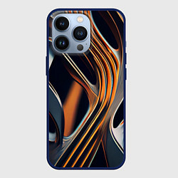 Чехол для iPhone 13 Pro Слияние красок оранжевого и чёрного абстракция, цвет: 3D-тёмно-синий