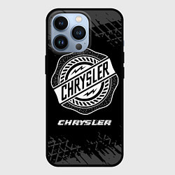 Чехол iPhone 13 Pro Chrysler speed на темном фоне со следами шин