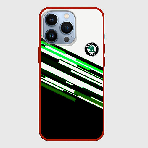 Чехол iPhone 13 Pro Skoda sport stripes line / 3D-Красный – фото 1