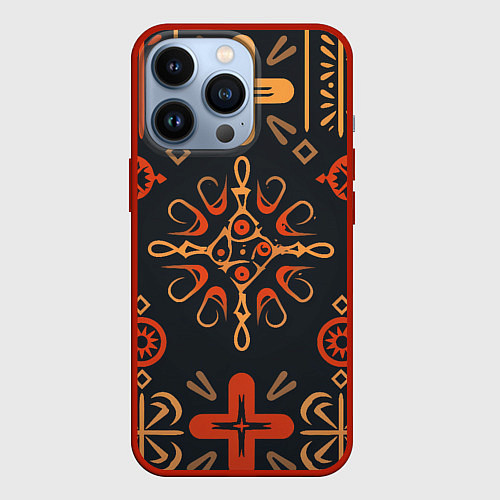 Чехол iPhone 13 Pro Орнамент в славянском стиле / 3D-Красный – фото 1