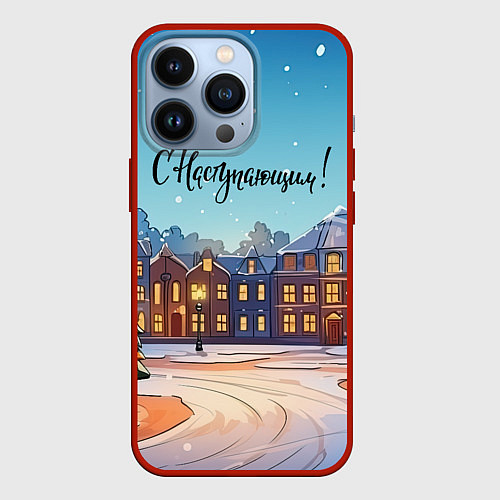 Чехол iPhone 13 Pro С наступающим новогодний город / 3D-Красный – фото 1