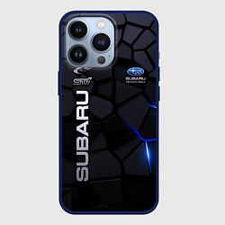 Чехол для iPhone 13 Pro Subaru - плиты с эффектом свечения, цвет: 3D-тёмно-синий