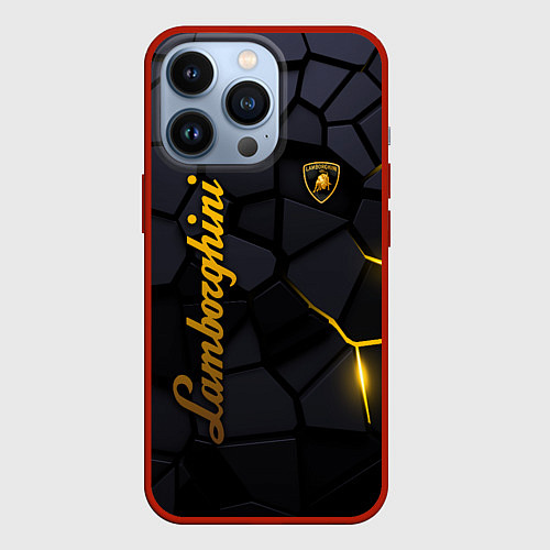 Чехол iPhone 13 Pro Lamborghini - плиты с эффектом свечения / 3D-Красный – фото 1