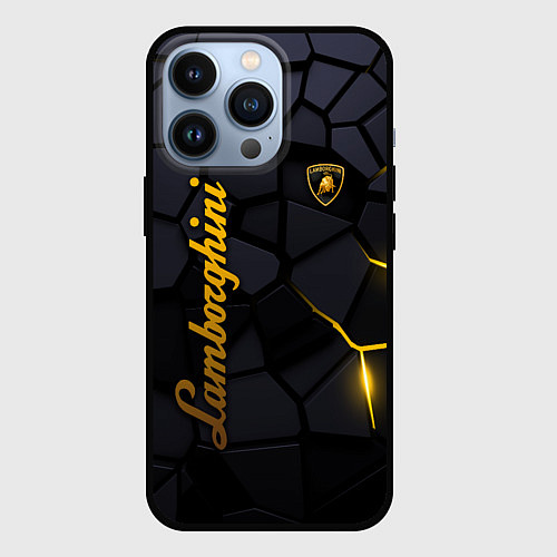 Чехол iPhone 13 Pro Lamborghini - плиты с эффектом свечения / 3D-Черный – фото 1