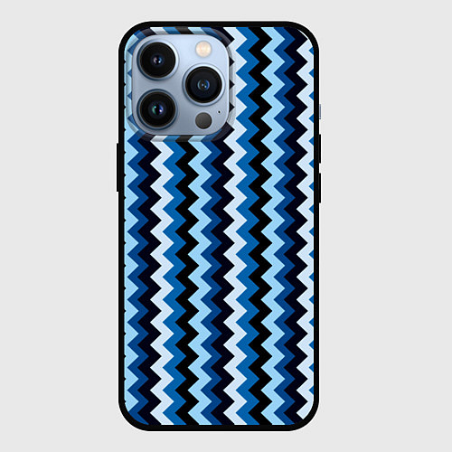 Чехол iPhone 13 Pro Ломаные полосы синий / 3D-Черный – фото 1