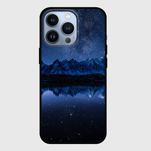 Чехол iPhone 13 Pro Галактическая зимняя ночь в горах / 3D-Черный – фото 1