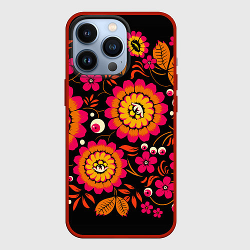 Чехол iPhone 13 Pro Хохлома параноидальная / 3D-Красный – фото 1