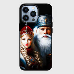 Чехол для iPhone 13 Pro Дед Мороз и Снегурочка в русских нарядах, цвет: 3D-черный