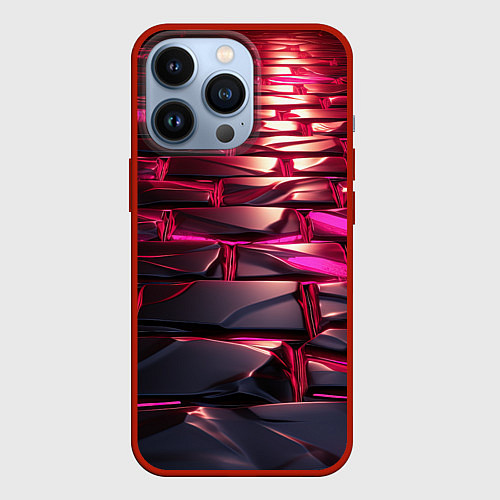 Чехол iPhone 13 Pro Неоновые фиолетовые и розовые камни / 3D-Красный – фото 1