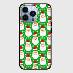 Чехол для iPhone 13 Pro Дед Мороз на зеленом фоне, цвет: 3D-черный