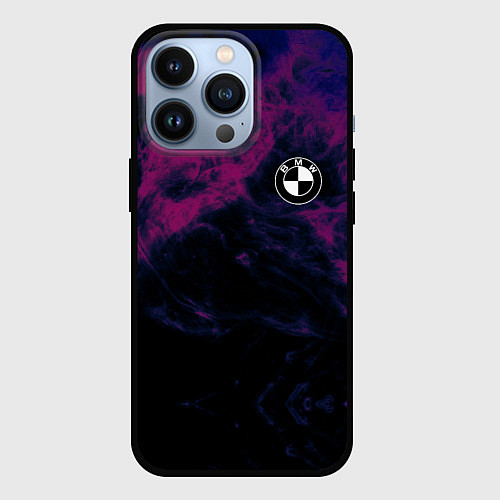 Чехол iPhone 13 Pro БМВ на фоне сиреневого дыма / 3D-Черный – фото 1