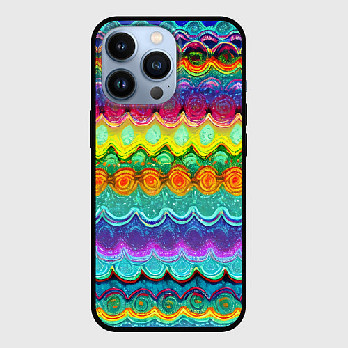 Чехол iPhone 13 Pro Разноцветные волнистые узоры / 3D-Черный – фото 1