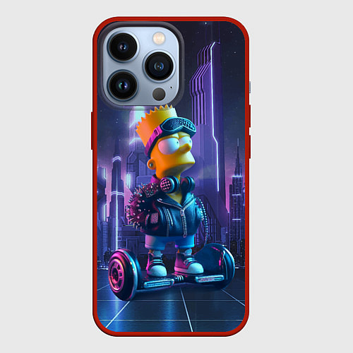 Чехол iPhone 13 Pro Bart Simpson on a gyro scooter - ai art / 3D-Красный – фото 1