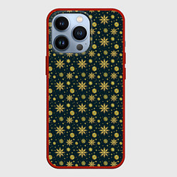 Чехол для iPhone 13 Pro Декоративные снежинки с золотым блеском, цвет: 3D-красный