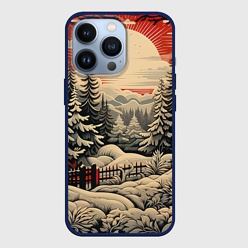 Чехол iPhone 13 Pro Блеск снежинок новогодний стиль / 3D-Тёмно-синий – фото 1