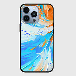 Чехол для iPhone 13 Pro Голубая и оранжевая краска, цвет: 3D-черный