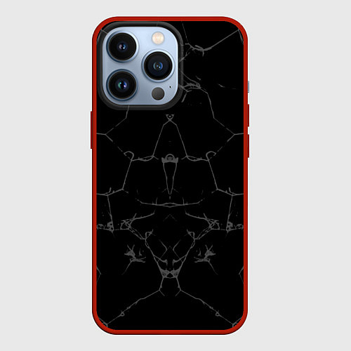 Чехол iPhone 13 Pro Чёрные трещины / 3D-Красный – фото 1