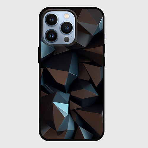 Чехол iPhone 13 Pro Черная геометрическая абстракция - объемные грани / 3D-Черный – фото 1