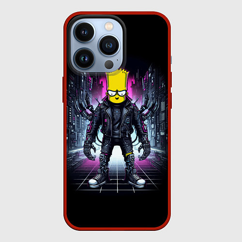 Чехол iPhone 13 Pro Cool Bart Simpson - cyberpunk - ai art / 3D-Красный – фото 1