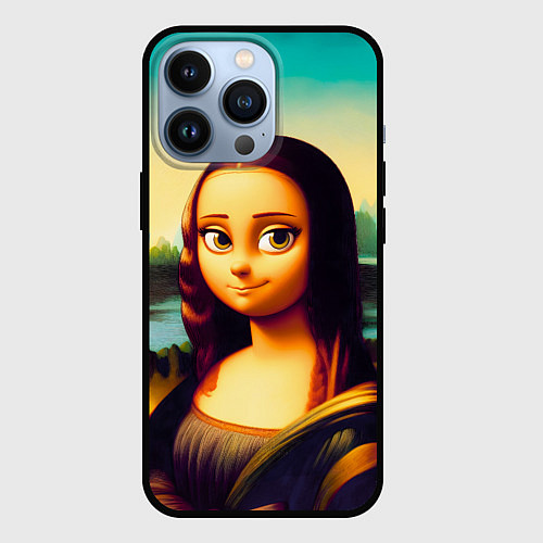 Чехол iPhone 13 Pro Нейросеть - Мона Лиза в стиле Pixar / 3D-Черный – фото 1