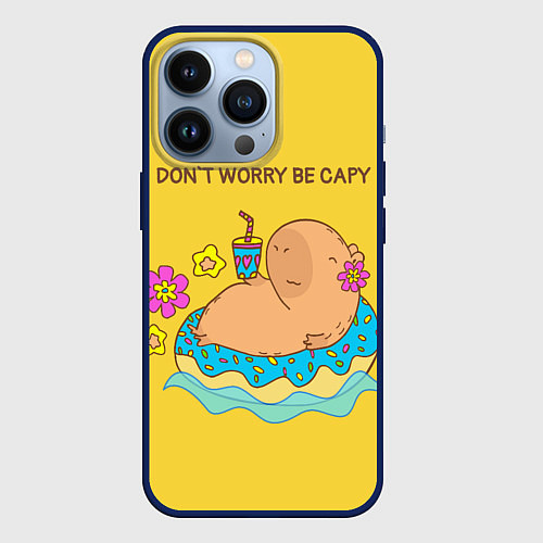 Чехол iPhone 13 Pro Капибара dont worry be capy / 3D-Тёмно-синий – фото 1