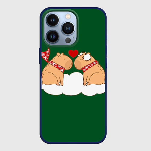 Чехол iPhone 13 Pro Капибара влюблен / 3D-Тёмно-синий – фото 1