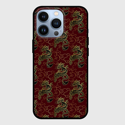 Чехол iPhone 13 Pro Азиатский стиль дракона / 3D-Черный – фото 1
