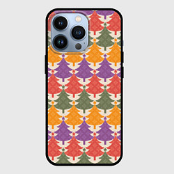 Чехол для iPhone 13 Pro Новогодние разноцветные ёлочки, цвет: 3D-черный