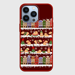 Чехол для iPhone 13 Pro Капибара с семьей зимой, цвет: 3D-красный