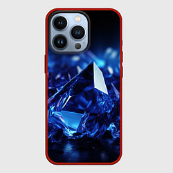 Чехол для iPhone 13 Pro Синие прозрачные алмазы, цвет: 3D-красный