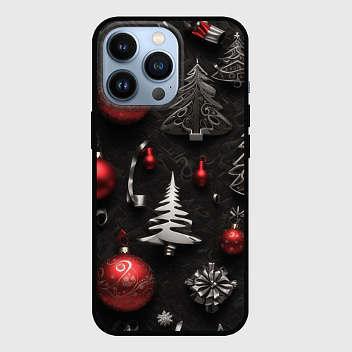 Чехол iPhone 13 Pro Новогодние игрушки елочные / 3D-Черный – фото 1